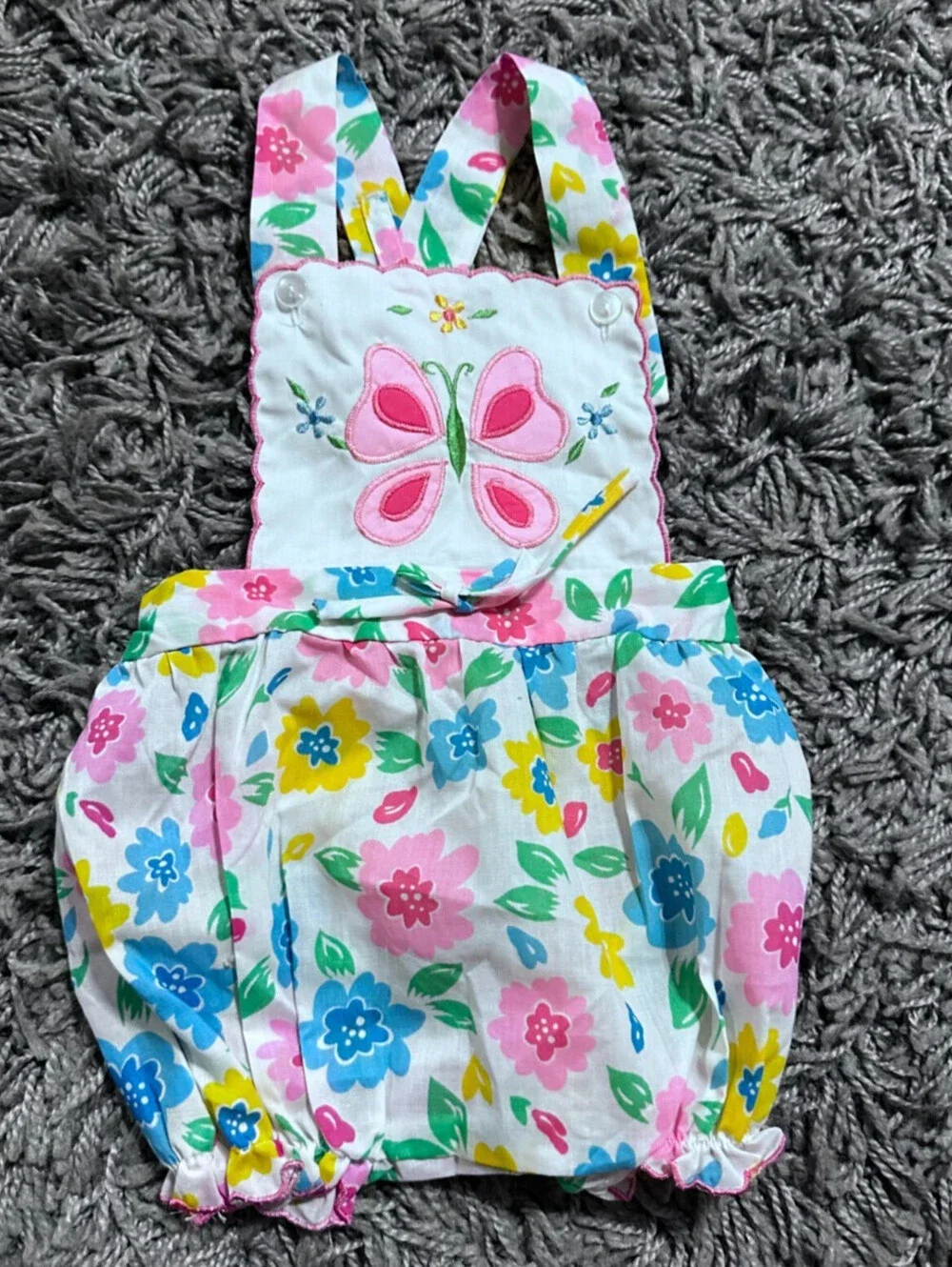 Vintage 70s 80s Baby Bubble Romper Floral with Butterfly Size 18M